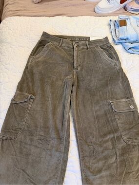 American Eagle Outfitters Olive Green Corduroy Wide-Leg Pants